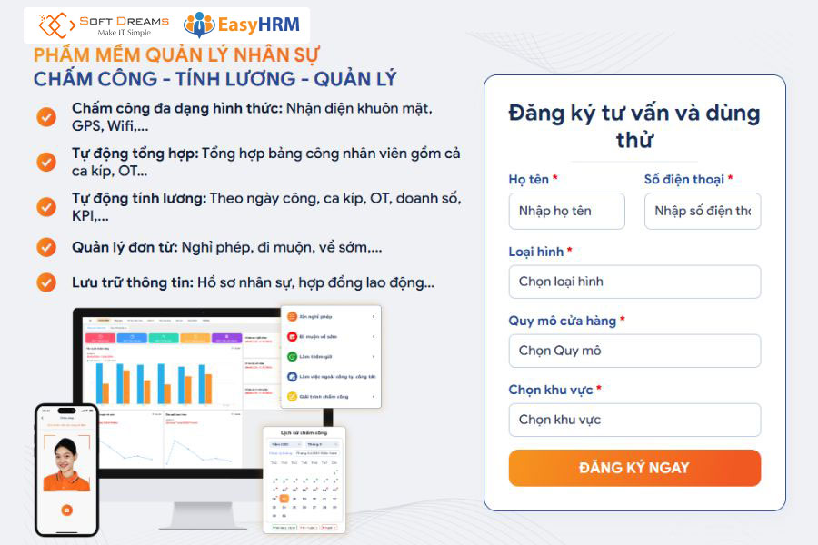 Đăng ký dùng thử nhiều tính năng tiện ích của phần mềm EasyHRM
