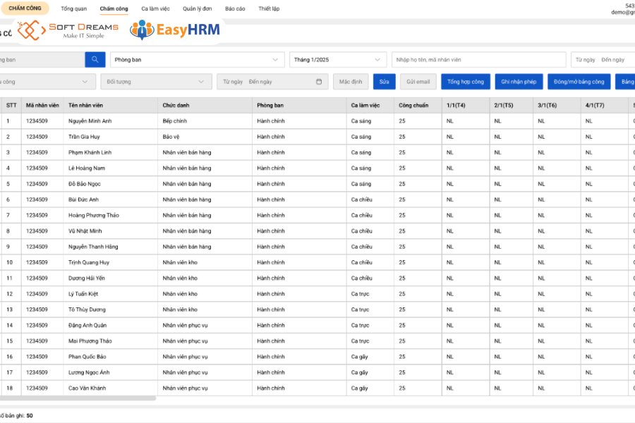 EasyHRM giúp tự động tổng hợp bảng công từ dữ liệu chấm công