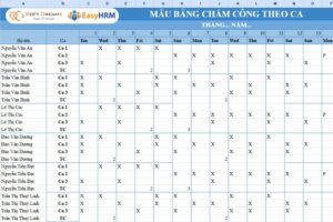 Mẫu bảng chấm công theo ca excel