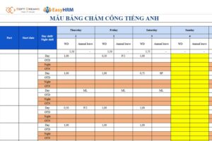Mẫu bảng chấm công bằng tiếng anh