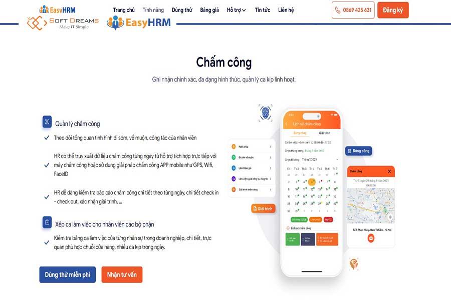 Phần mềm chấm công theo giờ EasyHRM