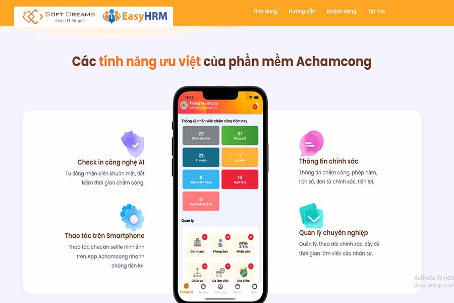 Giao diện app chấm công điện thoại Achamcong