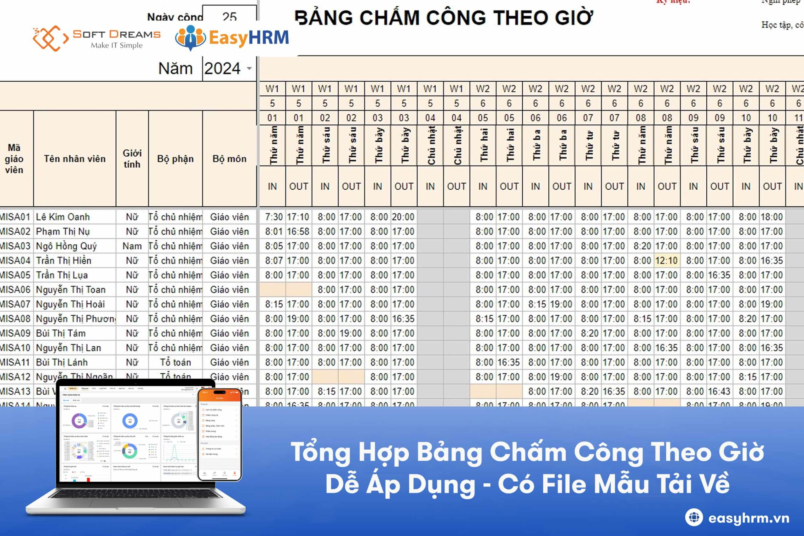 Cách làm bảng chấm công theo giờ dễ áp dụng