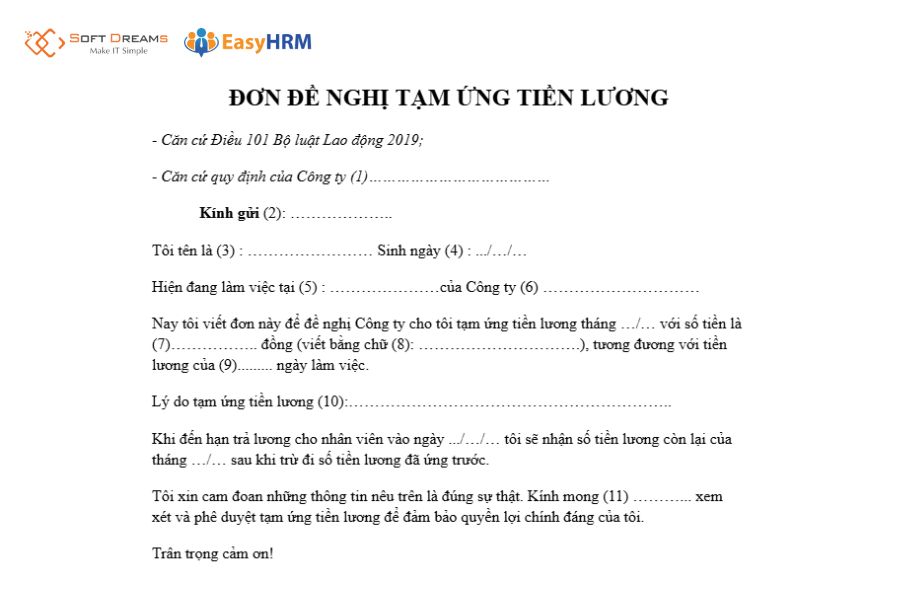 Mẫu đơn xin tạm ứng lương chuẩn chỉnh, dùng được cho nhiều trường hợp
