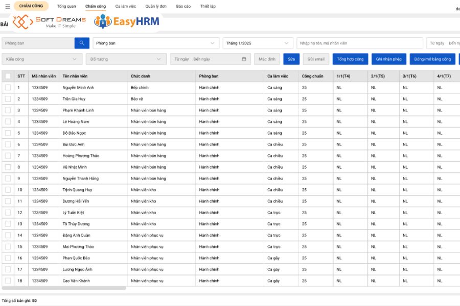 Phần mềm chấm công cho công ty sản xuất EasyHRM