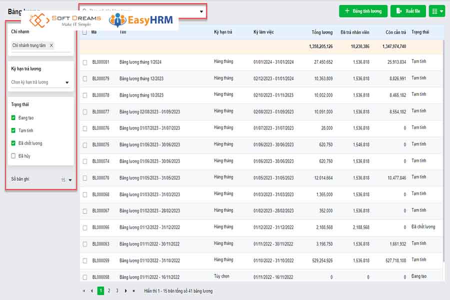 Phần mềm tính lương cần lưu trữ đầy đủ bảng lương của toàn nhân viên