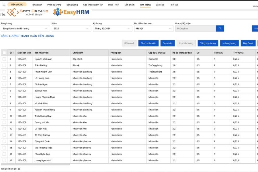 EasyHRM tự động liên kết bảng công lương