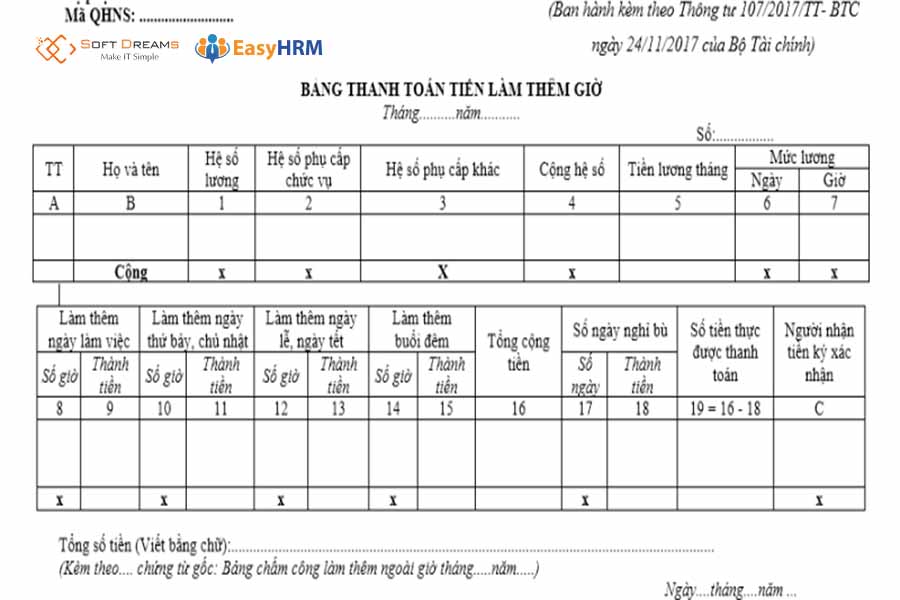 Bảng thanh toán tiền lương làm thêm giờ là gì?