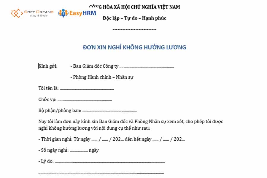 Cấu trúc của mẫu đơn xin nghỉ không lương
