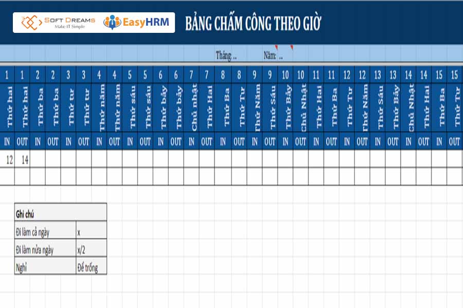 Hướng dẫn chi tiết cách tạo bảng chấm công theo giờ