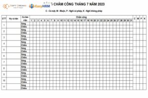 Những thông tin cần có trong bảng chấm công sáng chiều