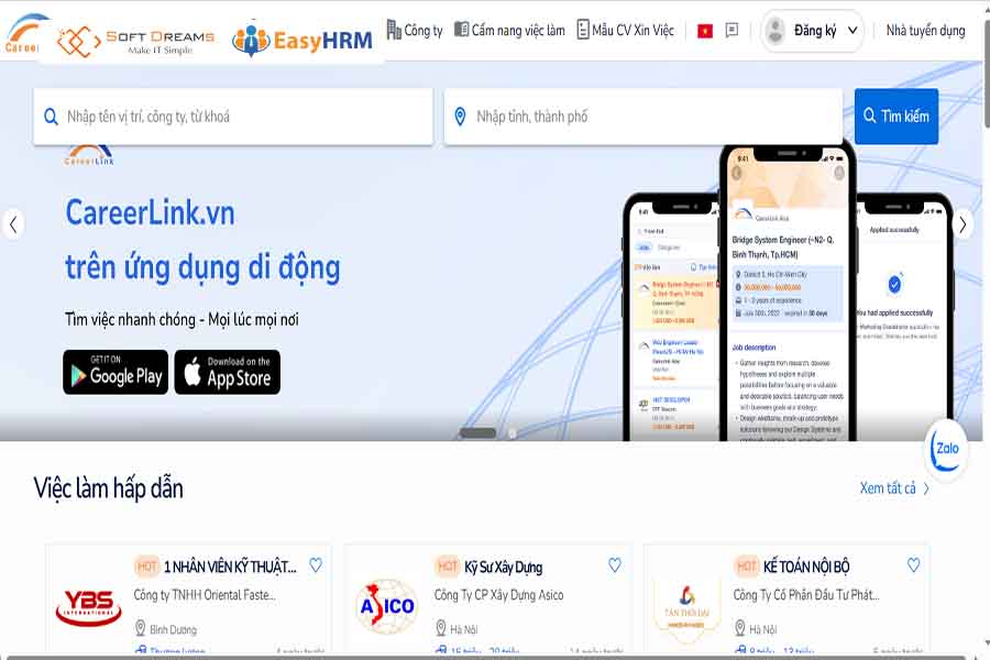 Trang web tuyển dụng chuyên ngành tiếng Anh, tiếng Nhật Careerlink.vn