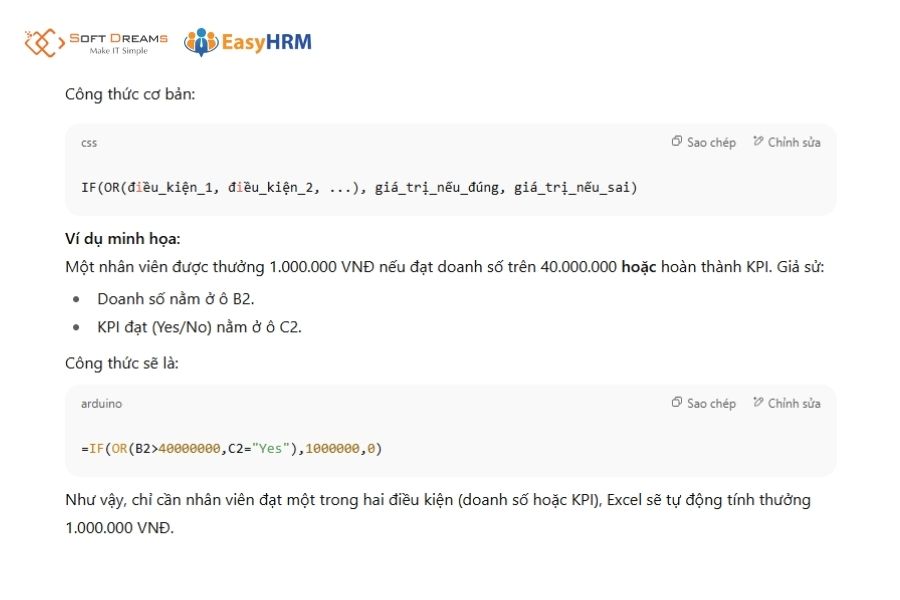 Hàm tính lương thưởng trong Excel: Hàm IF kết hợp OR