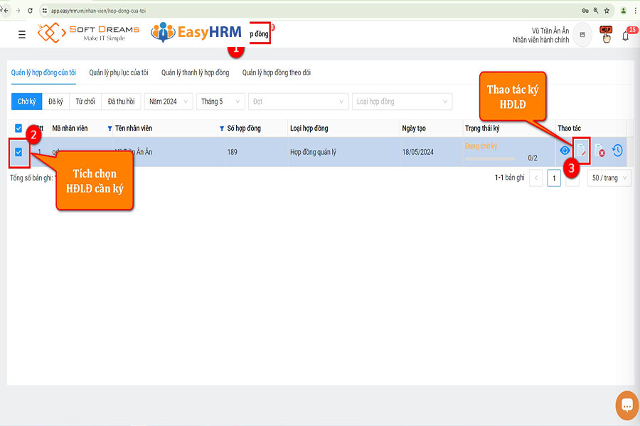 Ký hợp đồng điện tử bằng phần mềm EasyHRM