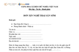 Mẫu đơn xin nghỉ thai sản sớm