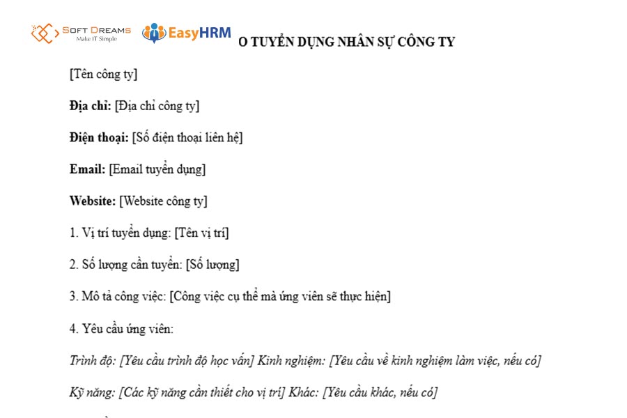 Mẫu thông báo tuyển dụng nhân sự mới nhất