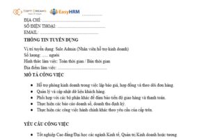 Mẫu thông báo tuyển dụng nhân sự sale admin