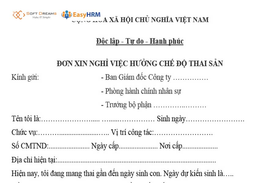 Những nội dung cần có trong đơn xin nghỉ thai sản