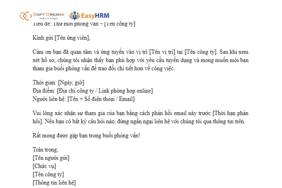Thư mời phỏng vấn cho mọi vị trí