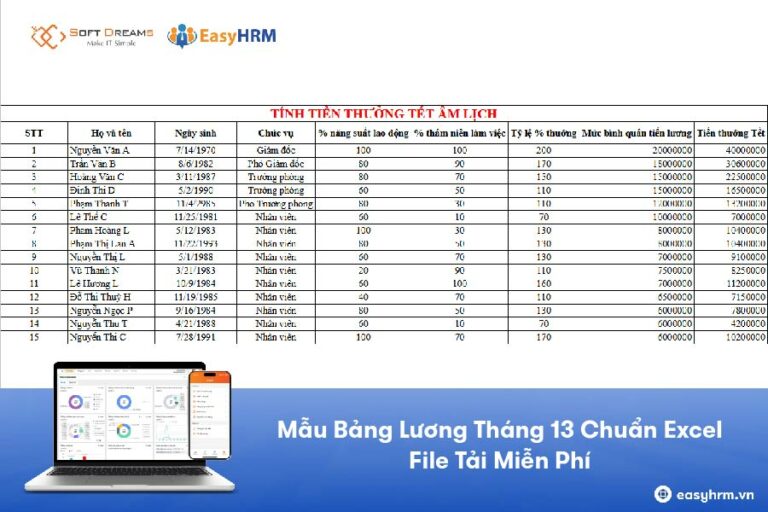 Mẫu bảng lương tháng 13 [TẢI MIỄN PHÍ]