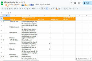 Mẫu checklist công việc đánh giá 5S