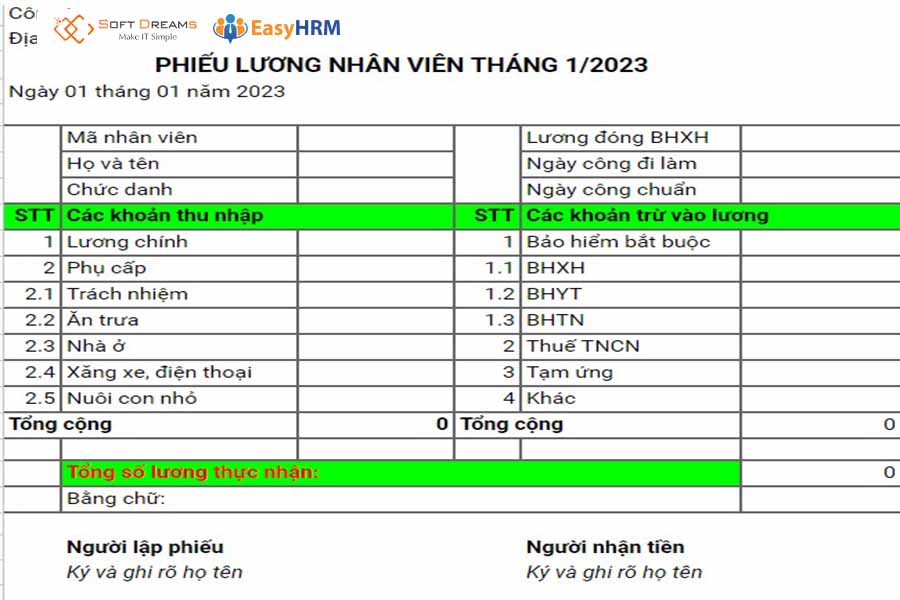 Mẫu phiếu lương cho từng nhân viên