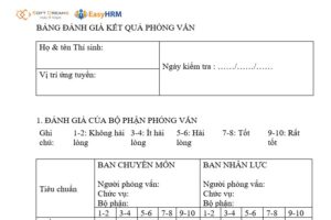 Phiếu đánh giá phỏng vấn theo thang điểm