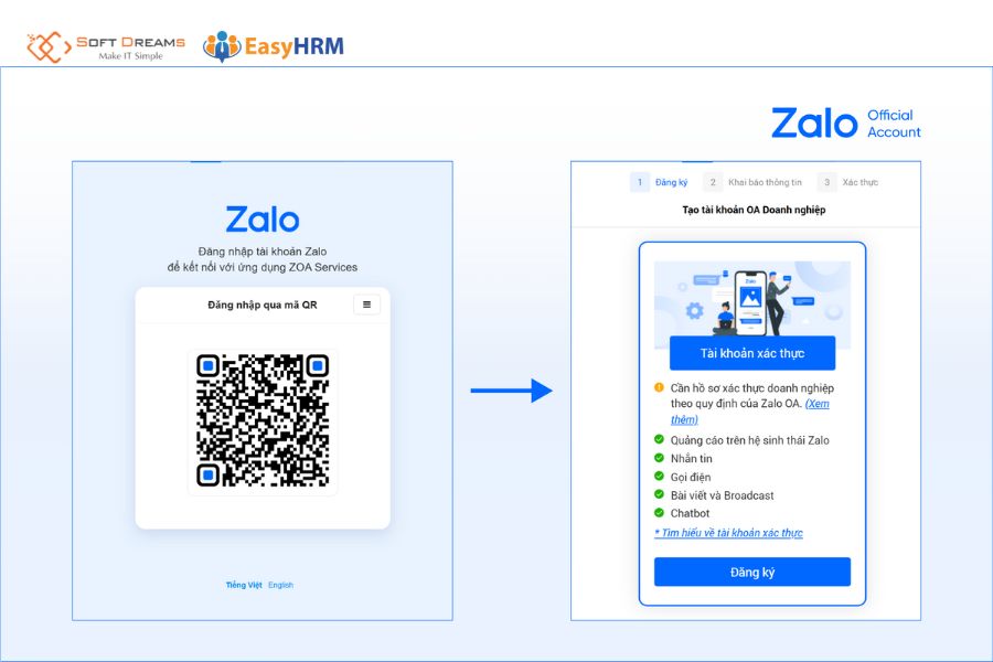 Bước 2: Sử dụng ứng dụng Zalo để quét mã QR và đăng nhập vào hệ thống tạo OA
