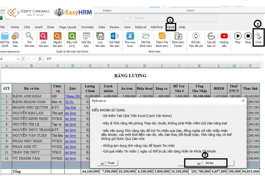 Chuẩn bị phiếu lương trong excel