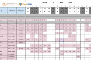 Mẫu bảng chấm công giáo viên theo số giờ dạy