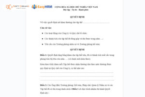 Mẫu quyết định khen thưởng phòng ban, nhóm làm việc tiêu biểu