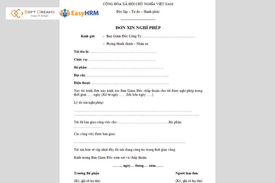 Tham khảo mẫu đơn xin nghỉ phép năm (Mẫu số 1)