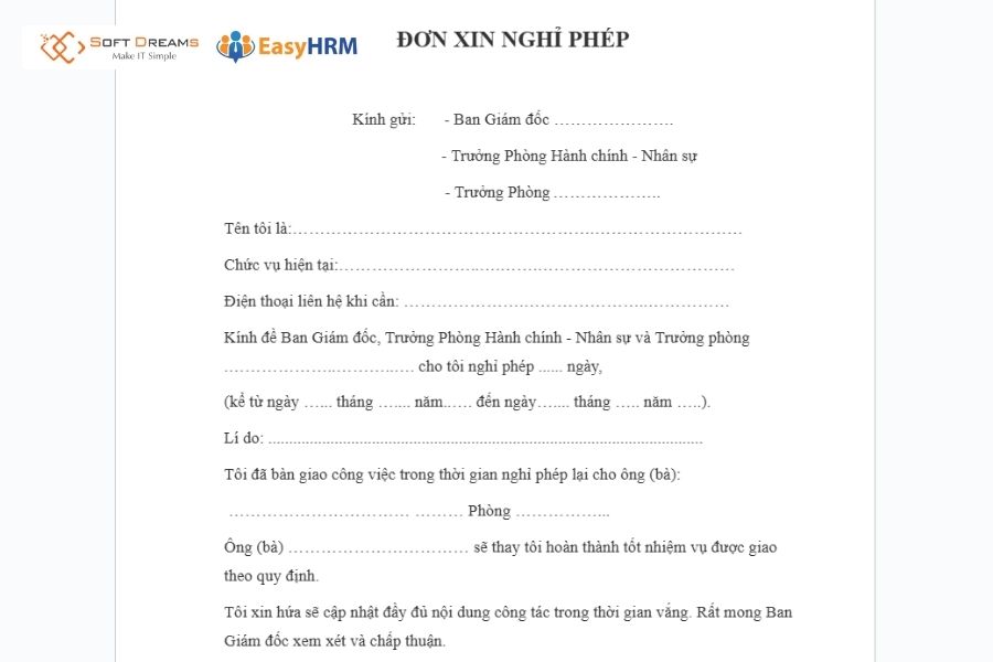 Đơn xin nghỉ phép ngày