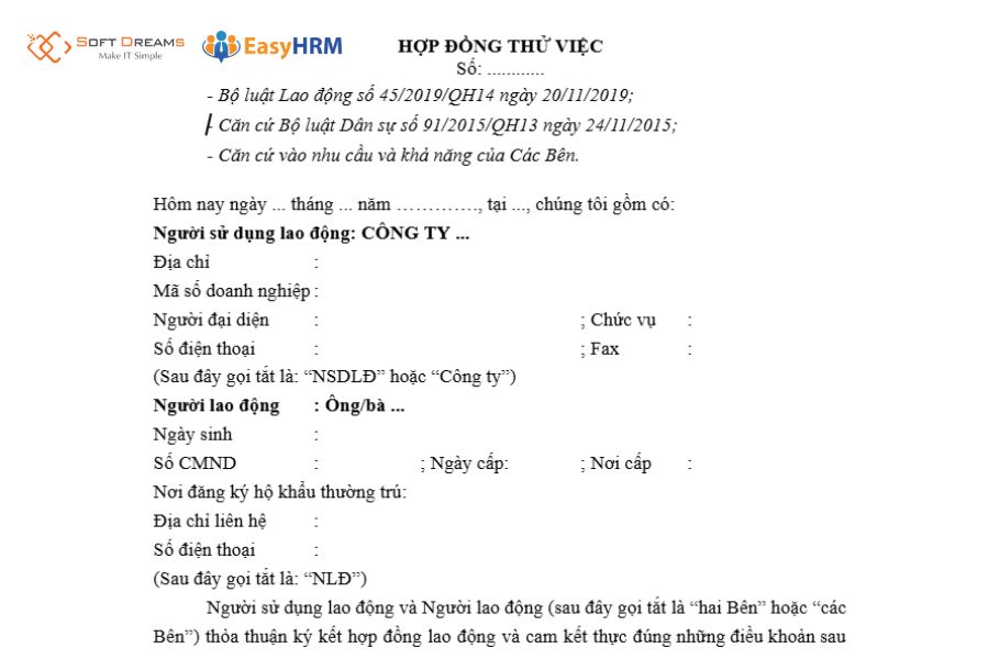 Mẫu hợp đồng thử việc