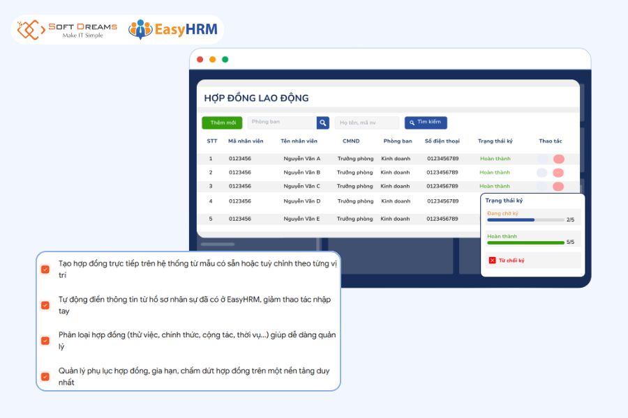 Phần mềm quản lý hợp đồng lao động điện tử EasyHRM
