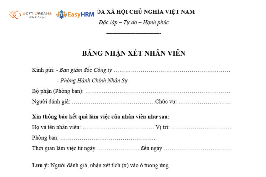Mẫu báo cáo nhận xét nhân sự hàng năm
