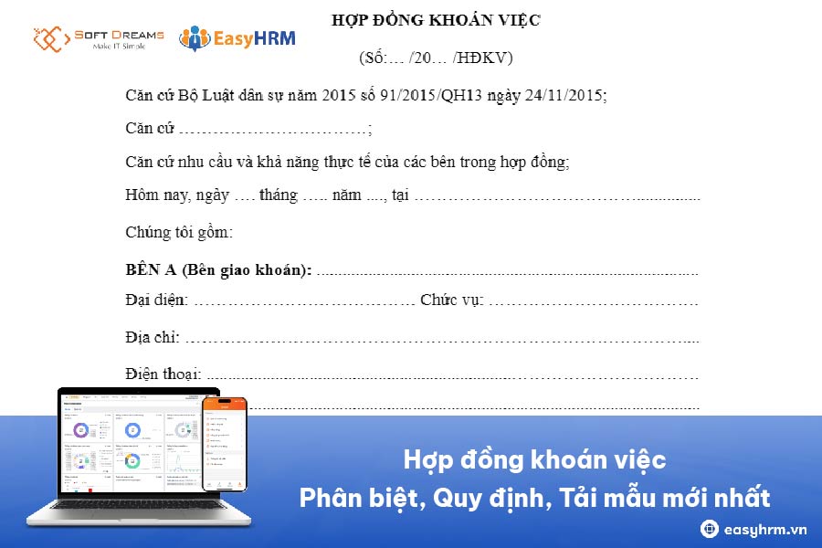 Hợp đồng khoán việc: Phân biệt, Quy định, Tải mẫu mới nhất
