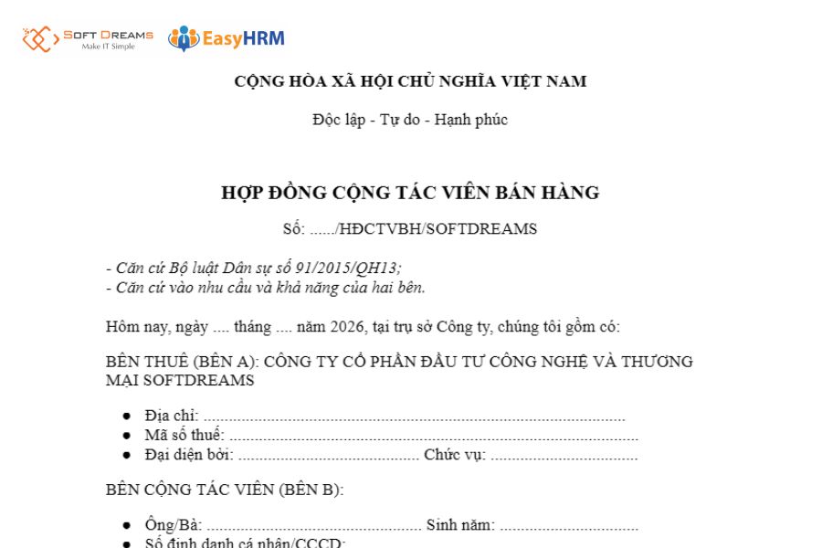 Mẫu hợp đồng cộng tác viên bán hàng