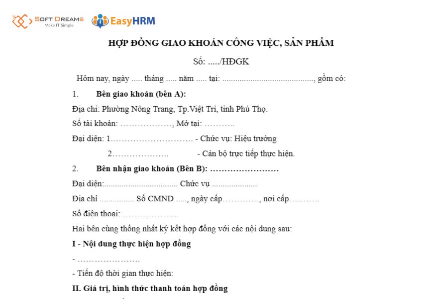 Mẫu hợp đồng giao khoán theo sản phẩm