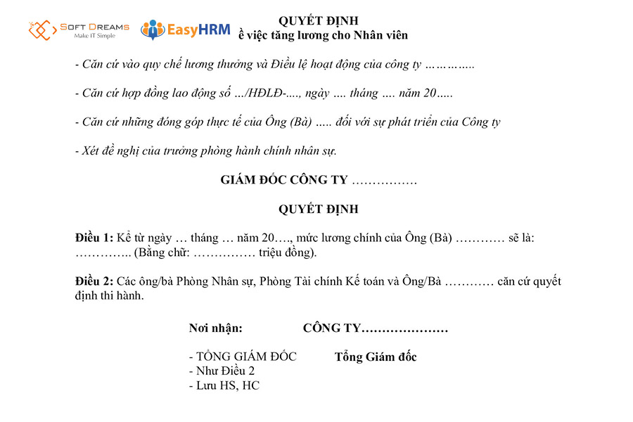 Mẫu tăng lương gồm những nội dung gì?