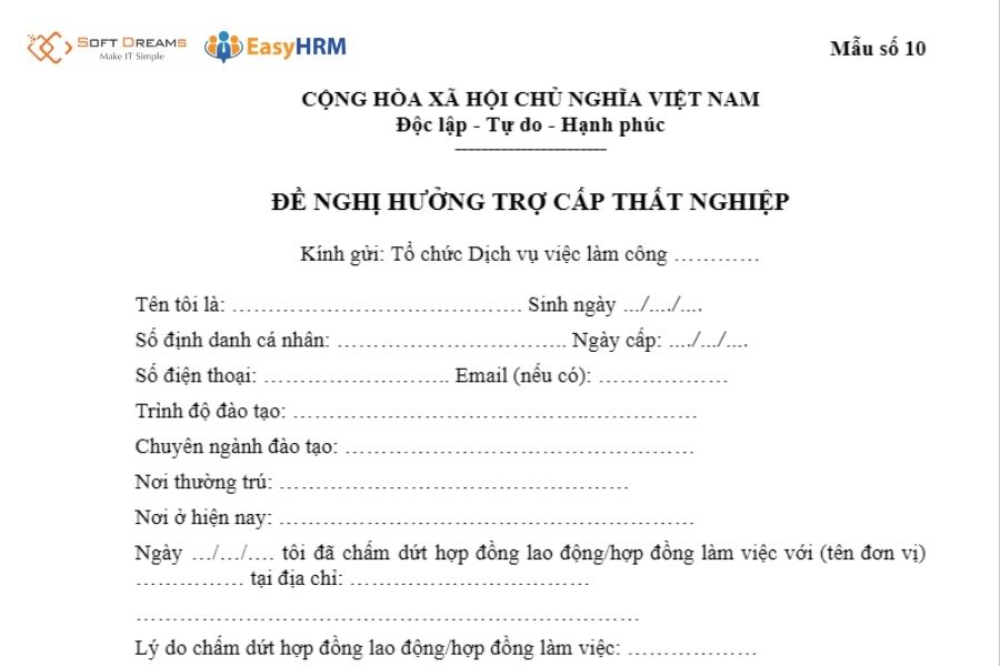 Mẫu đơn đề nghị hưởng trợ cấp thất nghiệp