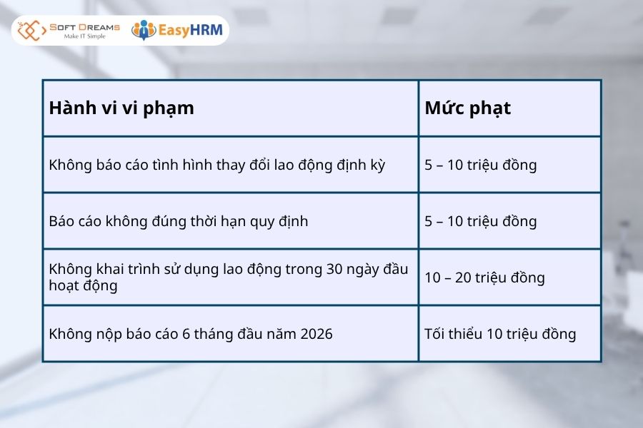 Mức phạt khi không nộp báo cáo tình hình sử dụng lao động đúng hạn