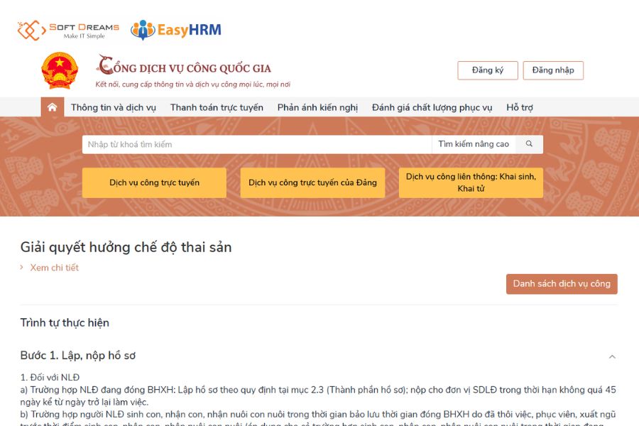 Nộp hồ sơ thai sản qua Dịch vụ công