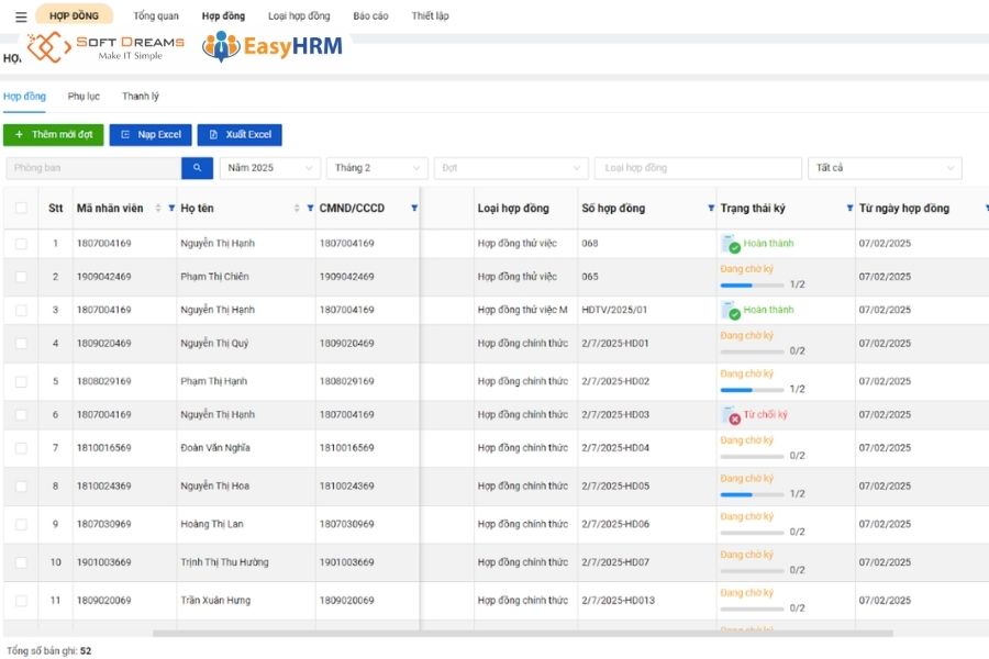 Quản lý, tra số hợp đồng lao động dễ dàng trên EasyHRM