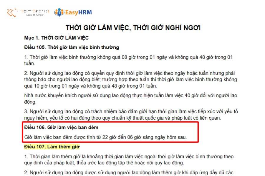 Quy định về trợ cấp ca đêm