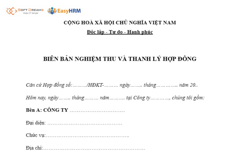 Mẫu biên bản nghiệm thu và thanh lý hợp đồng