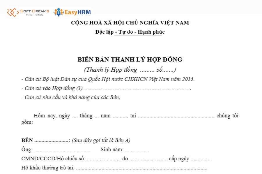 Mẫu biên bản thanh lý hợp đồng chung