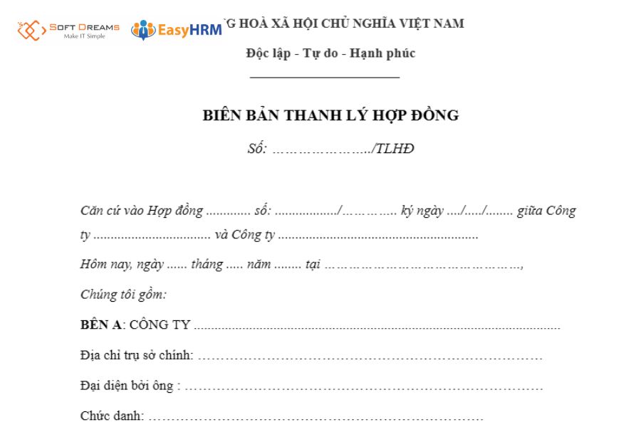 Mẫu biên bản thanh lý hợp đồng dịch vụ