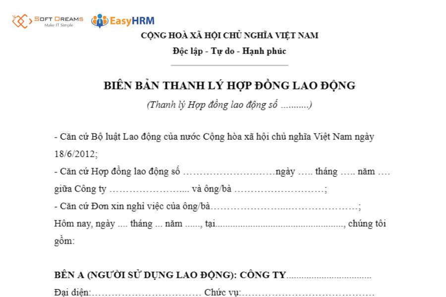 Mẫu biên bản thanh lý hợp đồng lao động