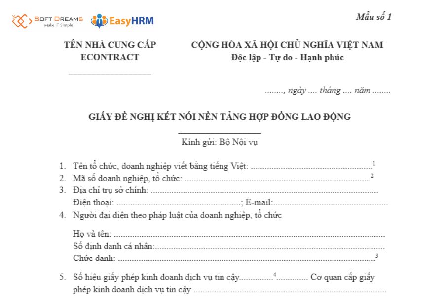 Mẫu đề nghị kết nối nền tảng hợp đồng lao động điện tử